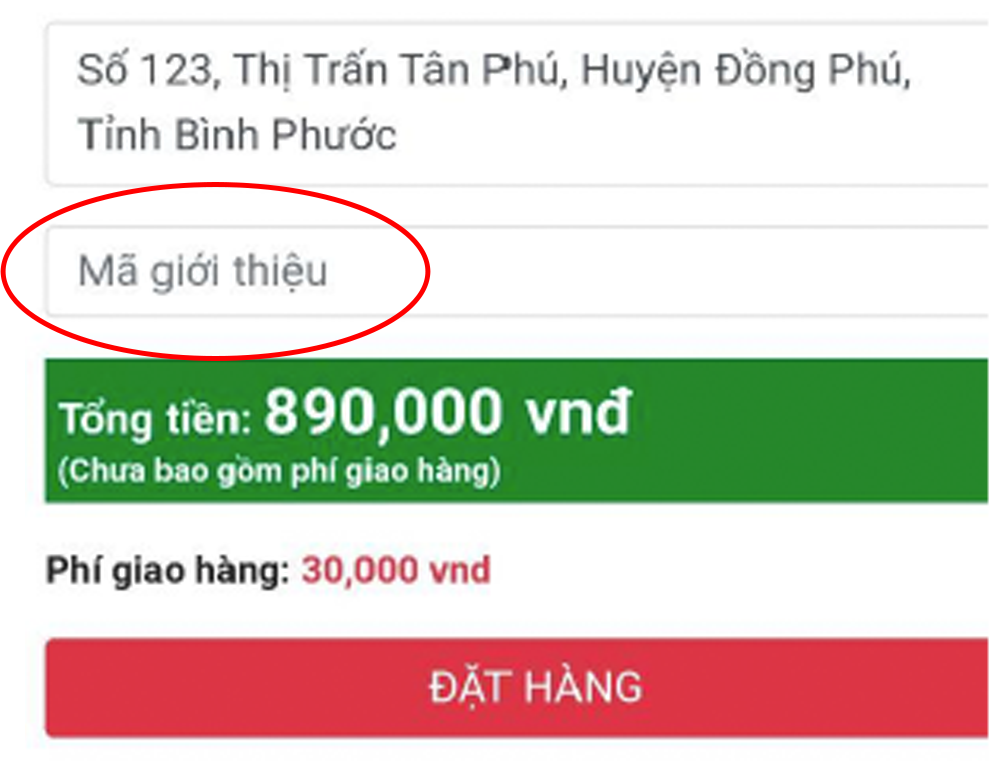 Đặt hàng với mã giới thiệu